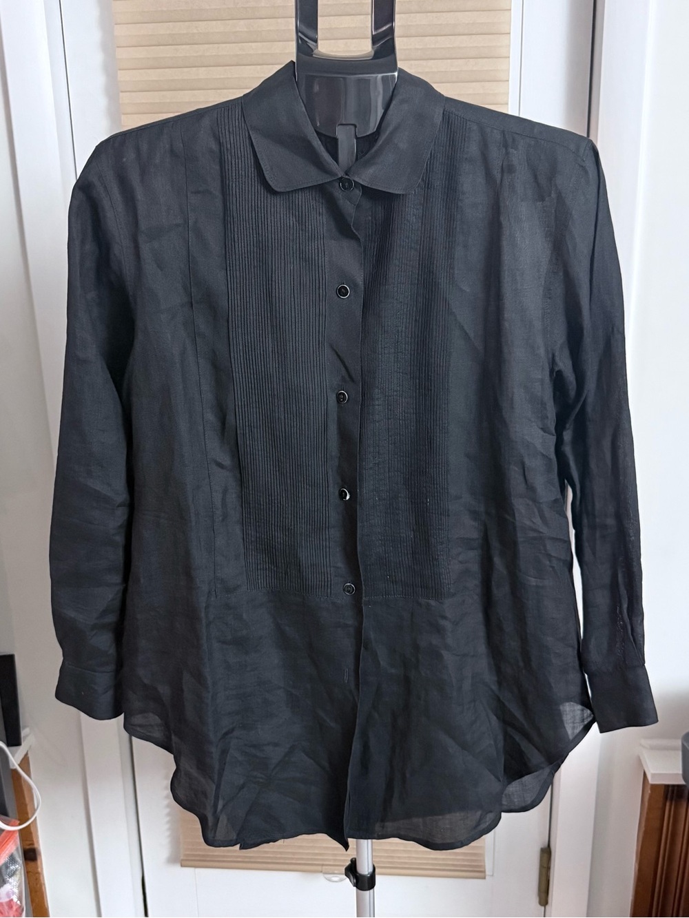 VTG Pintuck Front lightweight 100% linen blouse Arlen Bowman M semi sheer button